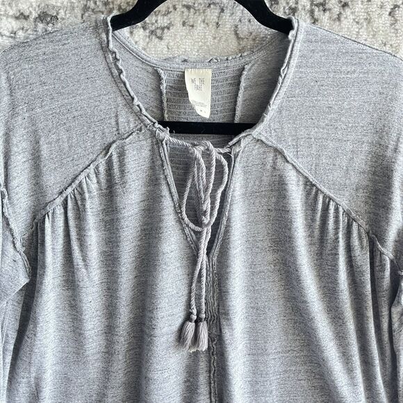 We the Free Linen Blend Boho Top Oversize XS Slouchy Keyhole V Neck Heather Knit - Picture 3 of 13